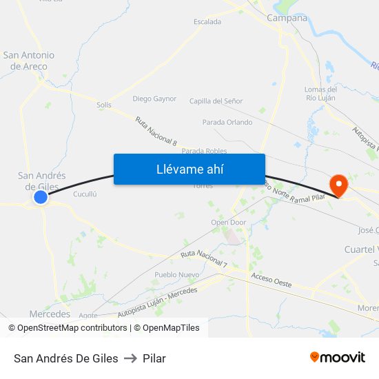 San Andrés De Giles to Pilar map