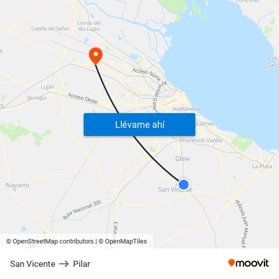 San Vicente to Pilar map