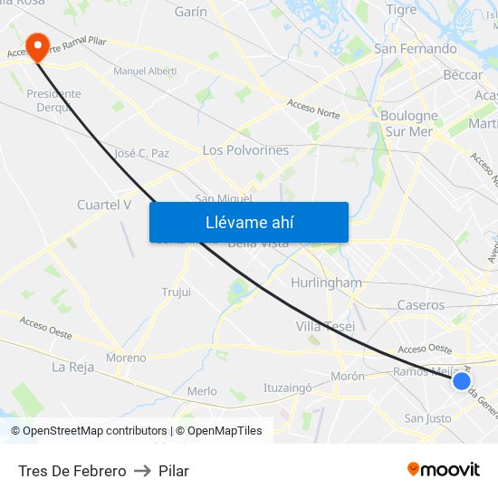 Tres De Febrero to Pilar map