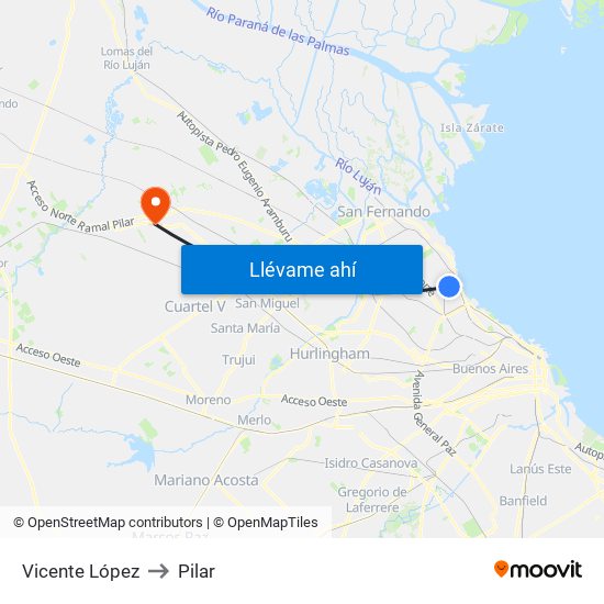 Vicente López to Pilar map