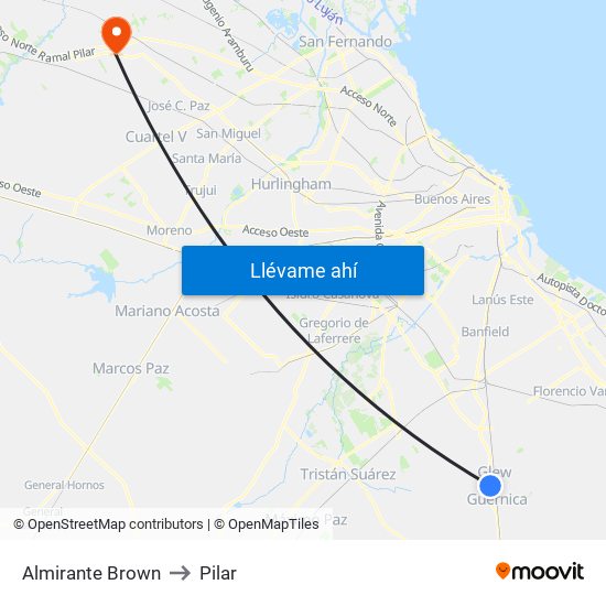 Almirante Brown to Pilar map
