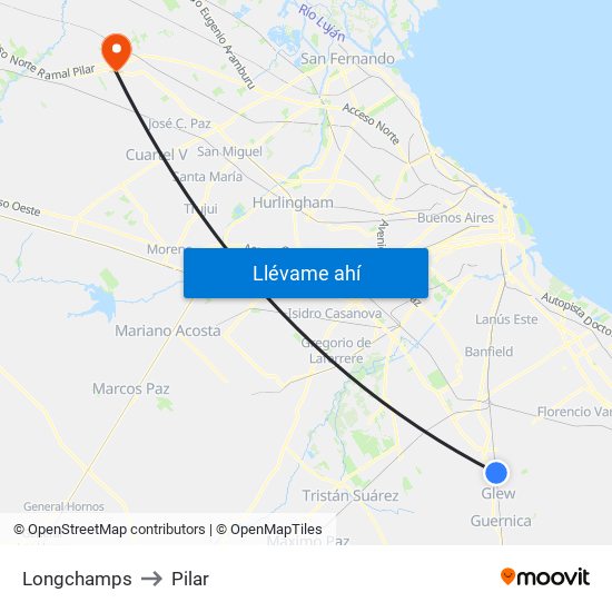 Longchamps to Pilar map