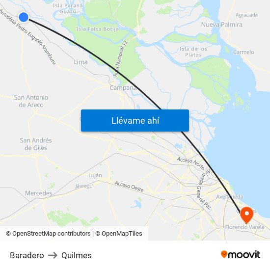 Baradero to Quilmes map