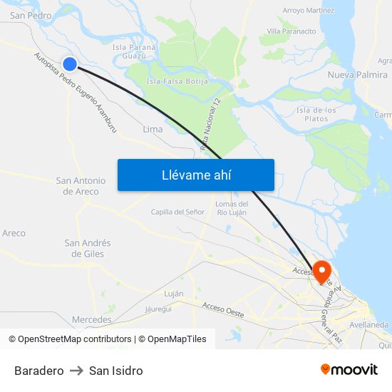 Baradero to San Isidro map