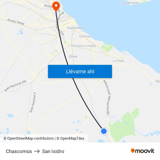 Chascomús to San Isidro map