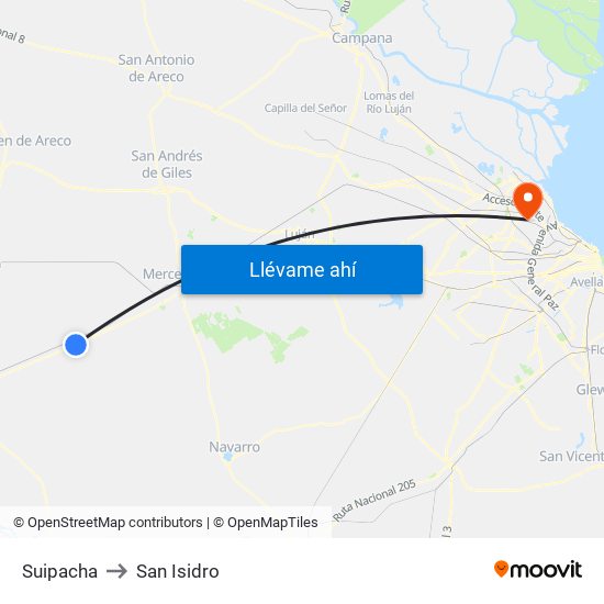 Suipacha to San Isidro map