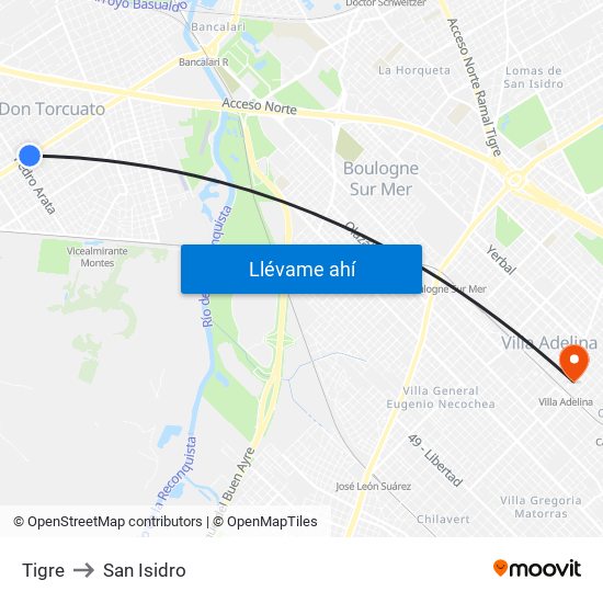 Tigre to San Isidro map