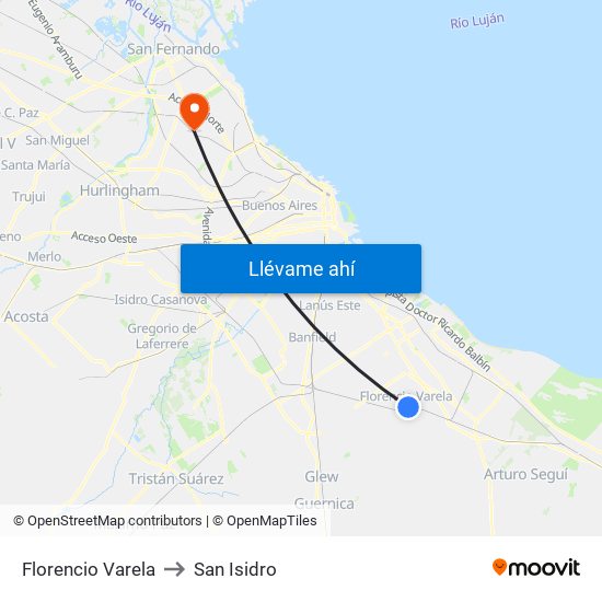 Florencio Varela to San Isidro map