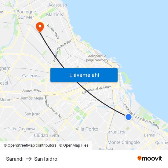 Sarandi to San Isidro map