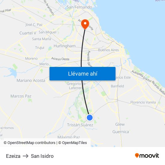 Ezeiza to San Isidro map