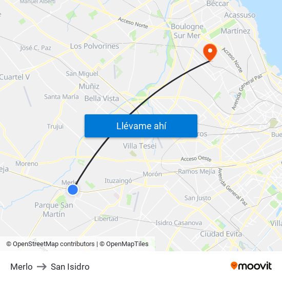 Merlo to San Isidro map
