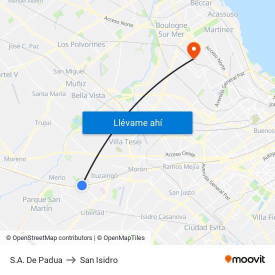 S.A. De Padua to San Isidro map