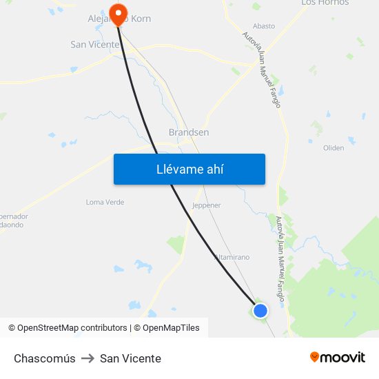 Chascomús to San Vicente map