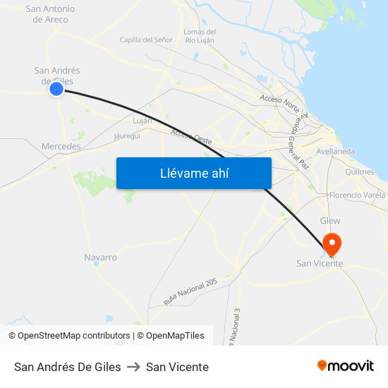 San Andrés De Giles to San Vicente map