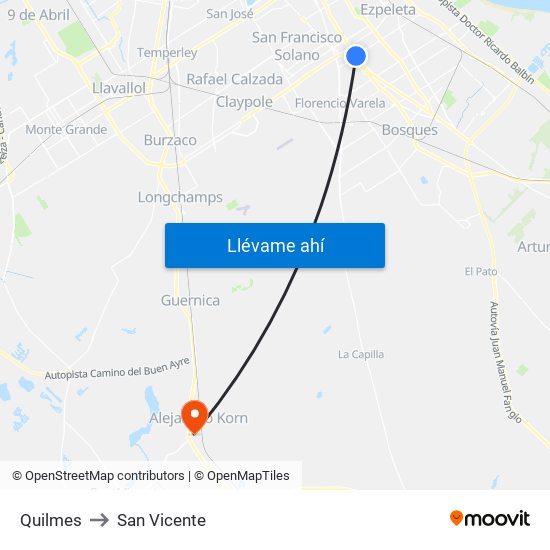 Quilmes to San Vicente map