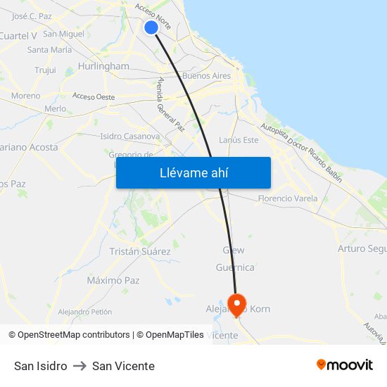 San Isidro to San Vicente map