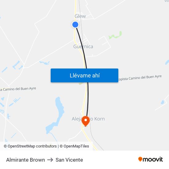 Almirante Brown to San Vicente map