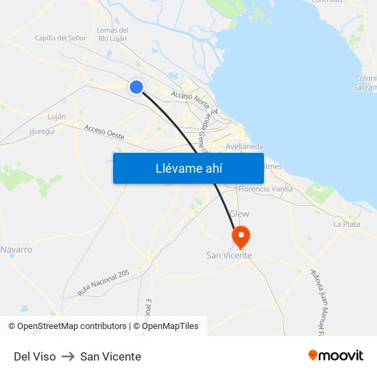 Del Viso to San Vicente map