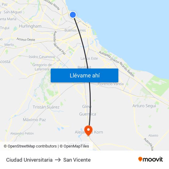 Ciudad Universitaria to San Vicente map