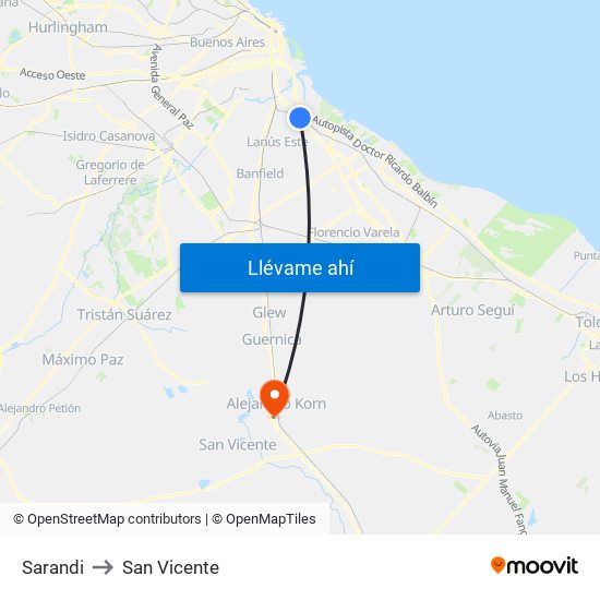 Sarandi to San Vicente map