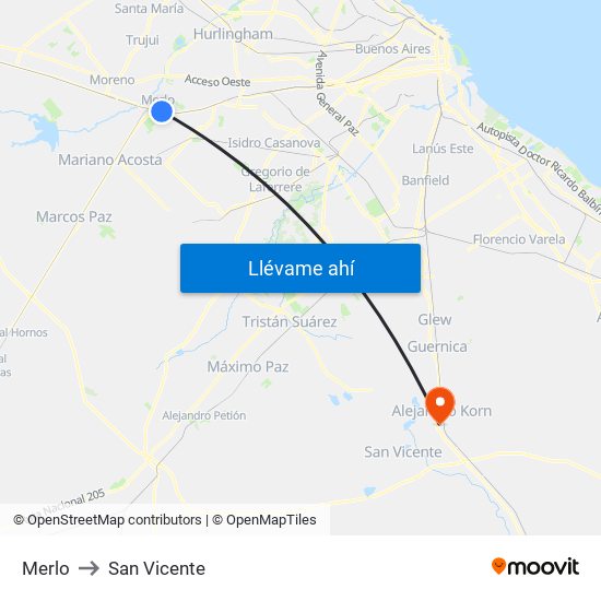 Merlo to San Vicente map