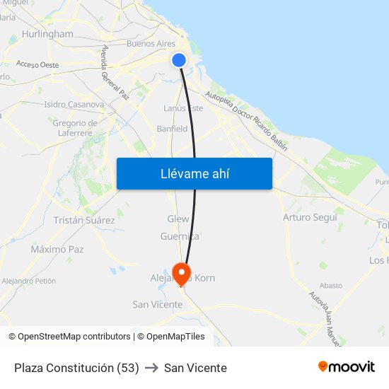 Plaza Constitución (53) to San Vicente map