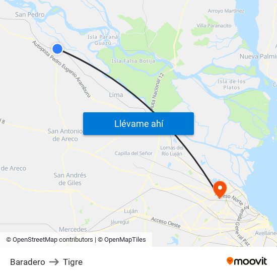 Baradero to Tigre map