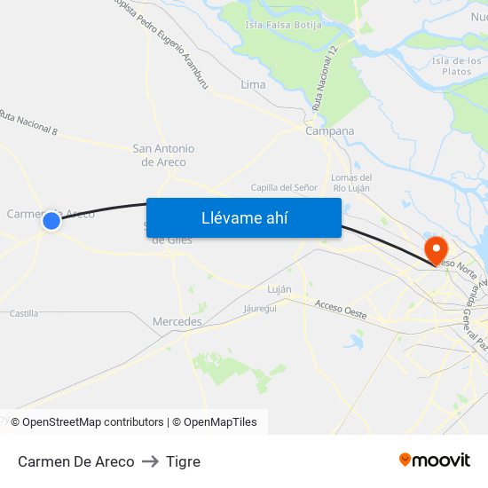 Carmen De Areco to Tigre map