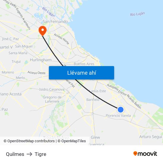 Quilmes to Tigre map