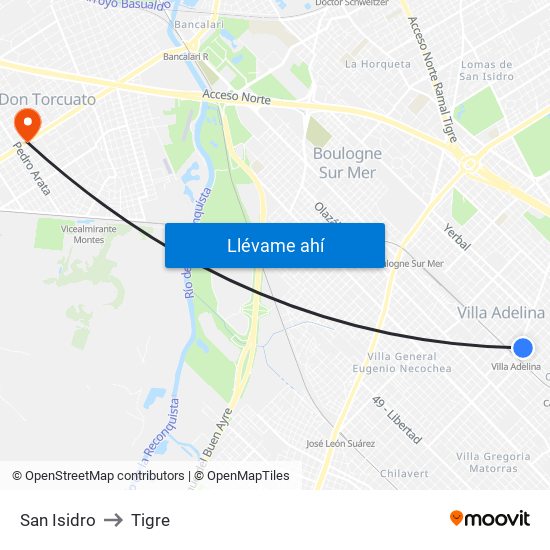 San Isidro to Tigre map