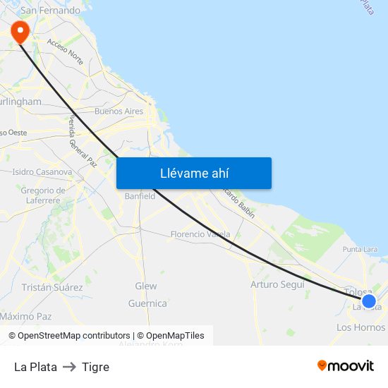 La Plata to Tigre map