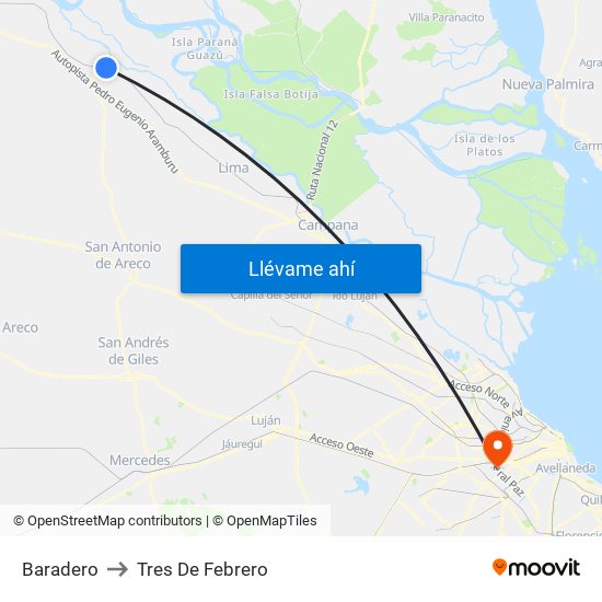 Baradero to Tres De Febrero map