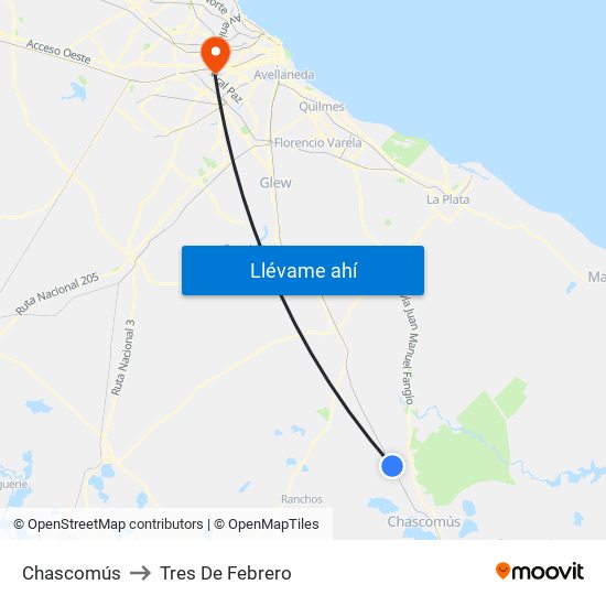 Chascomús to Tres De Febrero map