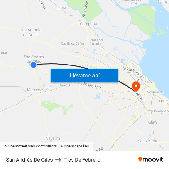 San Andrés De Giles to Tres De Febrero map