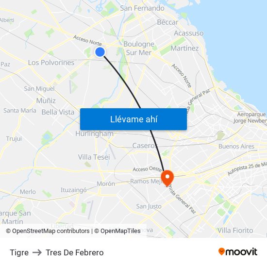 Tigre to Tres De Febrero map