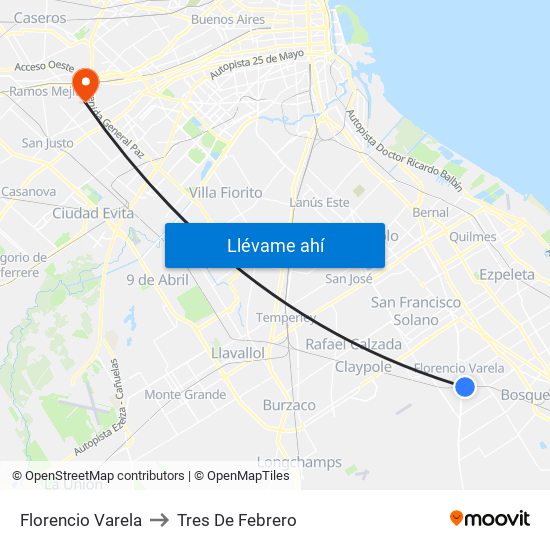 Florencio Varela to Tres De Febrero map