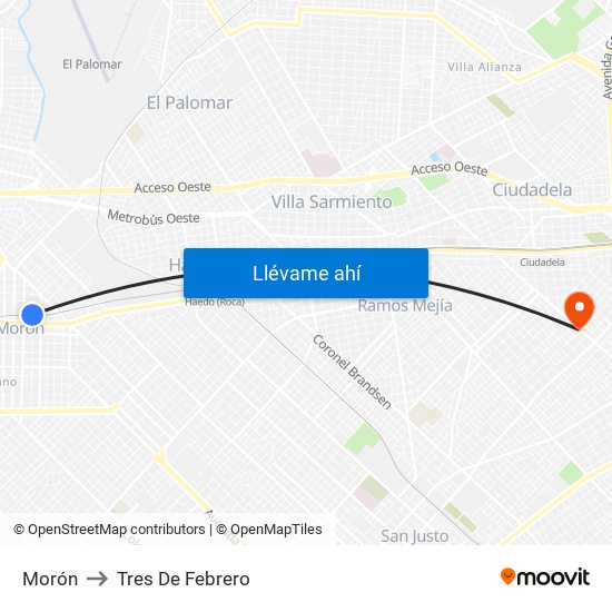 Morón to Tres De Febrero map