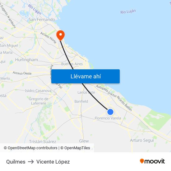 Quilmes to Vicente López map