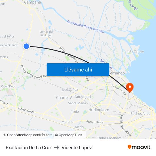 Exaltación De La Cruz to Vicente López map