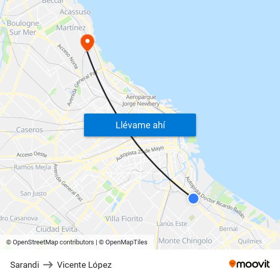 Sarandi to Vicente López map