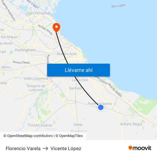 Florencio Varela to Vicente López map