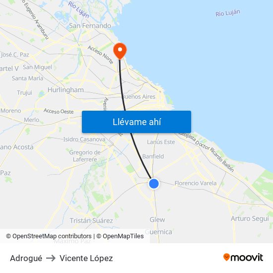 Adrogué to Vicente López map
