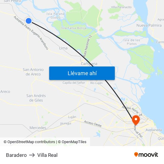 Baradero to Villa Real map