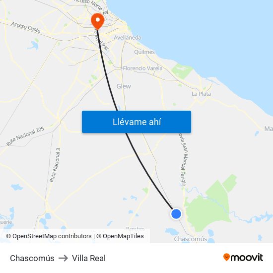 Chascomús to Villa Real map