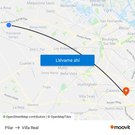 Pilar to Villa Real map