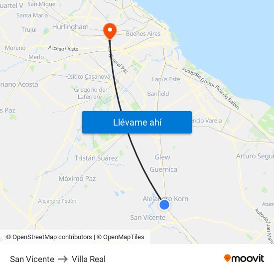 San Vicente to Villa Real map