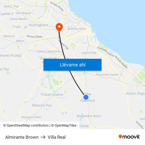 Almirante Brown to Villa Real map