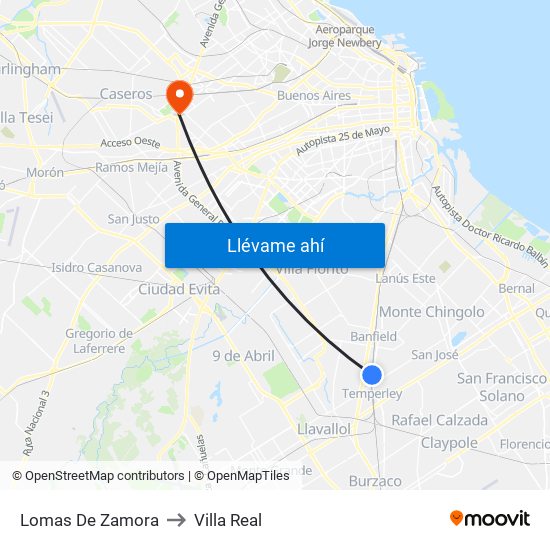 Lomas De Zamora to Villa Real map
