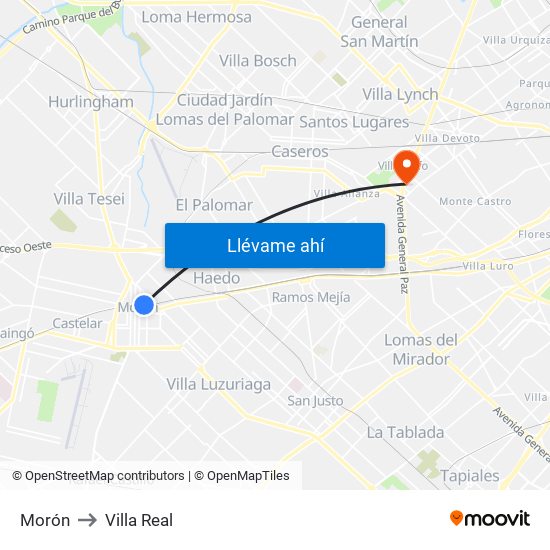 Morón to Villa Real map