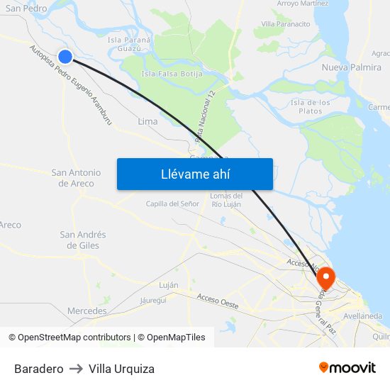 Baradero to Villa Urquiza map